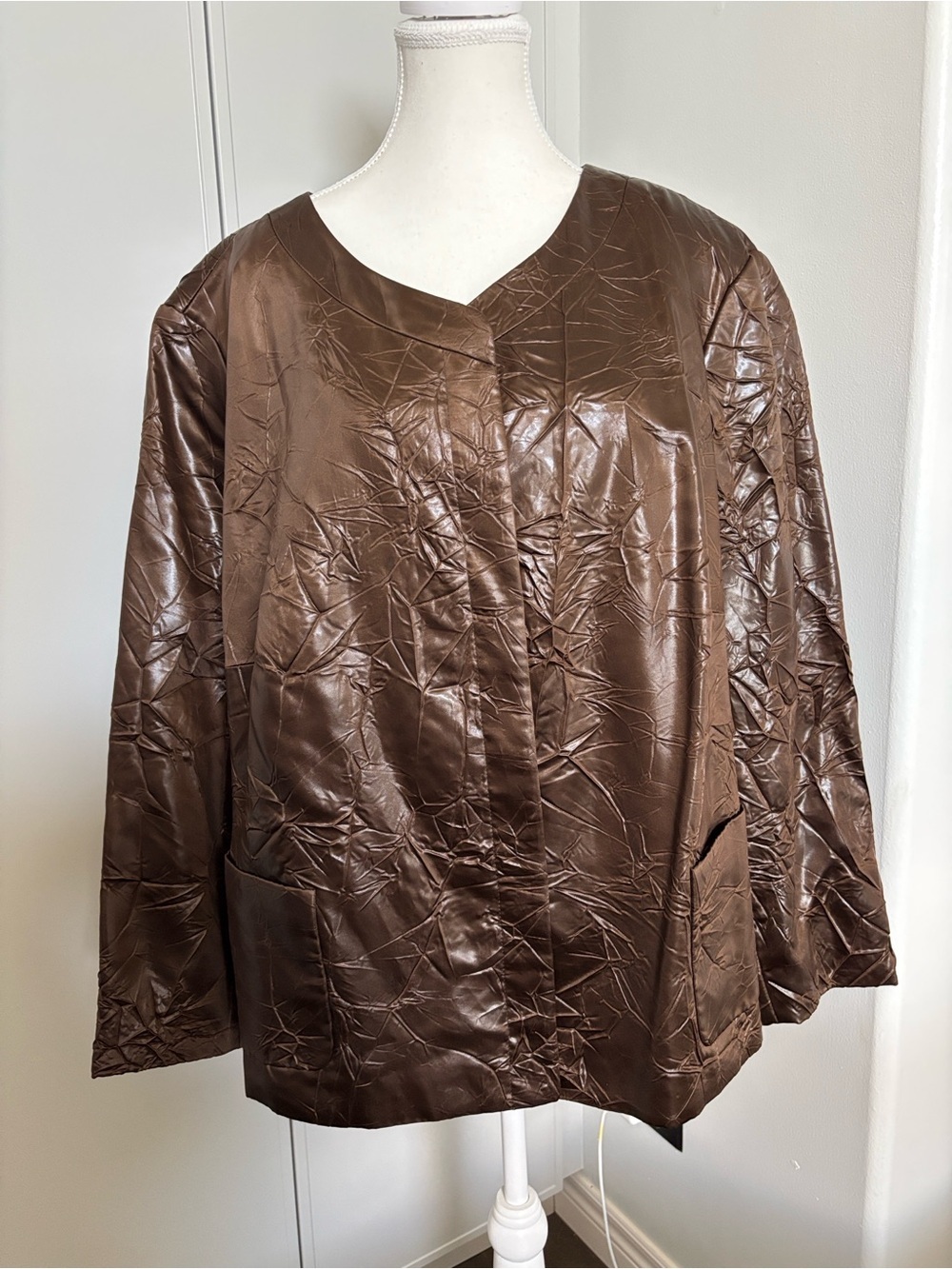 Lafayette 148 Brown Women's Lightweight Shimmer Jacket Leather Look